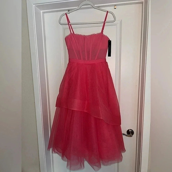 BCBGMAXAZRIA Marian Bustier Coral Fit and Flare Corset Evening Dress. Size 4 - Picture 1 of 12
